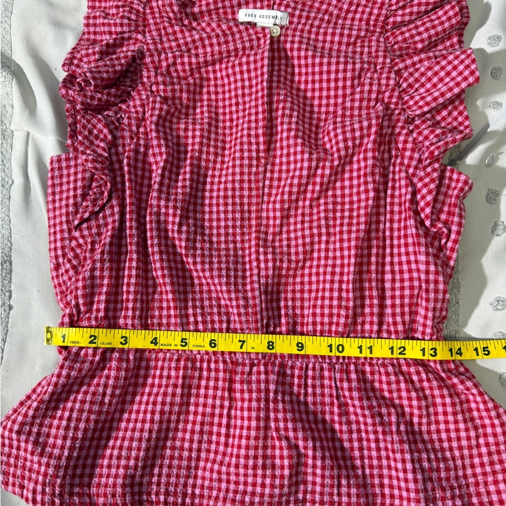Free Assembly XS Pink&Red Gingham Ruffle Peplum Top - Picture 7 of 9